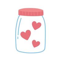 burk glas med hjärtan kärlek och romantik i tecknad stil vektor