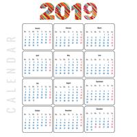 Kalender 2019 Malldesign vektor