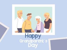 glad morföräldrars dag affisch med foto av lycklig familj vektor