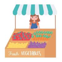 gatuförsäljare färska grönsaker små affärer tecknad vektor