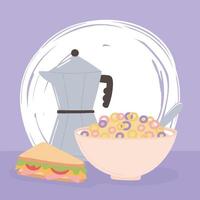 Frühstücksflocken und Sandwich leckeres Essen Cartoon vektor