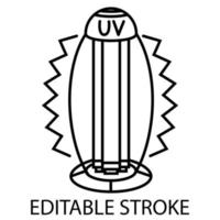 Symbol für die Umrisse der UV-Lichtdesinfektion. Sterilisation von Luft und Oberflächen mit ultraviolettem Licht. Tischlampe mit ultraviolettem Licht. Oberflächenreinigung. editierbarer Strich. dünne Linie. Vektor