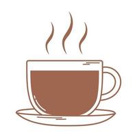 varm kaffe på maträtt ikonen i brun linje vektor