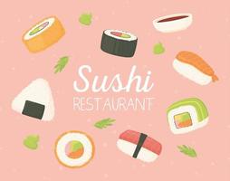 sushi restaurang japansk mat skaldjur rullar traditionella vektor