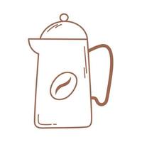 stor vattenkokare med ikonen förberett kaffe i brun linje vektor