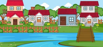 horisontell scen med många hus och flod vektor