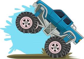 Der blaue Monstertruck springt Handzeichnung vektor