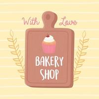Bäckerei-Cupcake- und Schneidebrett-Emblem-Symbol vektor
