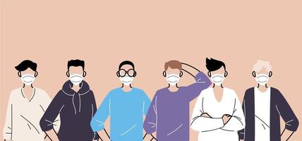 Menschen in medizinischen Schutzmasken, Männer, die Schutz vor Coronavirus tragen vektor