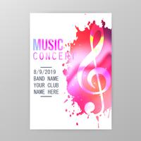 Musik konsertaffisch, färg splatter party flyersmall vektor illustration