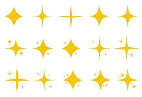 Gelber Satz von ursprünglichen hellen Sternen funkeln Symbol. leuchtende Lichteffekt-Sterne-Kollektion. Vektor-Illustration