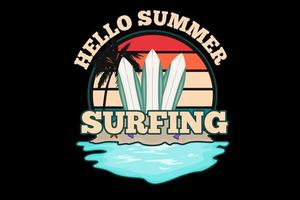 hallo sommer surfen silhouette design vektor