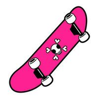 platt ljus vektor illustration av en skalle och bones skriva ut skateboard. rosa och svart