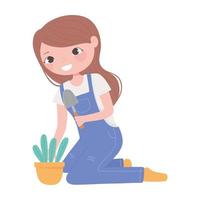 Hausgartenarbeit, Mädchen, das im Topf pflanzt vektor