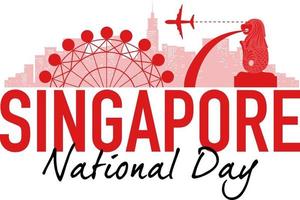 singapore nationaldag banner med landmärken i singapore vektor