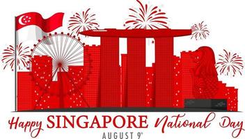 singapore nationaldag med marina bay sand singapore och fyrverkerier vektor