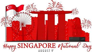 singapur national tag mit marina bay sands singapur und feuerwerkwork vektor