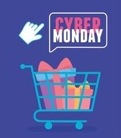 Cyber Monday, Warenkorb mit Geschenken anklicken vektor