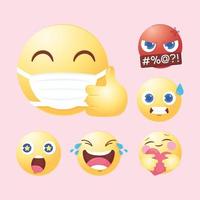 sociala medier emoji ansikten anger arg kärlek överraskning ikoner vektor
