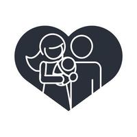 föräldrar med baby i kärlek hjärta realtionship tillsammans familjedagsikon i siluettstil vektor