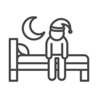 sömnlöshet person sömnlös sitter i sängen linjär ikon stil vektor