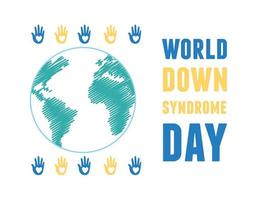 Welt-Down-Syndrom-Tageshände, die Herzen und Karte zeigen vektor