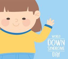 Welt-Down-Syndrom-Tag winkende Hand niedliche kleine Mädchenkarikatur vektor
