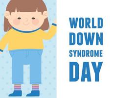 Welt-Down-Syndrom-Tag-Grußkarte Charakter des kleinen Mädchens vektor