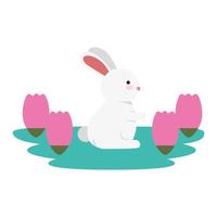 süßes und kleines Kaninchen in der Rosengartenszene vektor