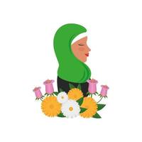 Profil einer islamischen Frau mit traditioneller Burka und Gartenblumen vektor