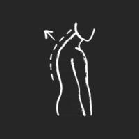 thoracic kyphosis krita vit ikon på svart bakgrund. framträdande axelblad. ryggstörning. rundback, puckelrygg. ökad fram-till-bak-kurva. isolerade vektor tavlan illustration