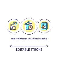 Nehmen Sie Mahlzeiten für das Konzeptsymbol für Remote-Studenten mit. gesunde Mahlzeiten für Schulkinder zubereiten. Bio-Mahlzeit Idee dünne Linie Illustration. Vektor isoliert Umriss RGB-Farbzeichnung. bearbeitbarer Strich