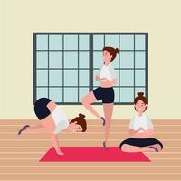 Schönheitsmädchengruppe übt Pilates-Position im Fitnessstudio vektor