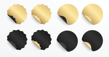 realistisches Set mit weißen und goldenen Aufklebern oder Patches. leere etiketten in verschiedenen formen rund und siegelkreis. 3D-Vektor vektor