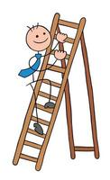 Strichmännchen Geschäftsmann Charakter Klettern die Holzleiter Vektor Cartoon Illustration