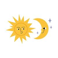 Sonne und Mond, Karikatur Stil. süß Charakter. modisch modern Vektor Illustration isoliert auf Weiß Hintergrund, Hand gezeichnet