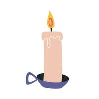 dekorativ Verbrennung Kerze im ein Leuchter, Karikatur Stil. modisch modern Vektor Illustration isoliert auf Weiß Hintergrund, Hand gezeichnet