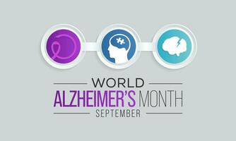 alzheimers månad är observerats varje år i september, den är en progressiv sjukdom, var demens symptom gradvis förvärra över en siffra av år. vektor illustration