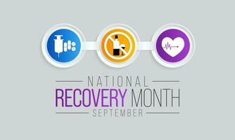 Wiederherstellung Monat ist beobachtete jeder Jahr während September zu erziehen das Öffentlichkeit Über Substanz Missbrauch Behandlungen und mental Gesundheit Dienstleistungen. Vektor Illustration