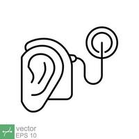 Cochlea implantieren Symbol. einfach Gliederung Stil. Kybernetik, Mensch Ohr mit elektronisch Gerät, Technologie, medizinisch Konzept. dünn Linie Vektor Illustration isoliert auf Weiß Hintergrund. eps 10.