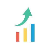 erhöhen, ansteigen Pfeil und Daten Statistik im Bericht finanziell Bar Diagramm Show Geschäft Fortschritt. nach oben Grafik wachsend Graph Symbol, Zeichen, Umriss, solide. Vektor Illustration gefüllt Gliederung Stil. eps10