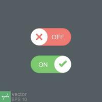 på och av växla platt stil. mörk och ljus läge växlare för telefon skärmar, tabletter och dator. toggle element för mobil app, webb design, animation. ljus och mörk knappar. vektor eps 10.