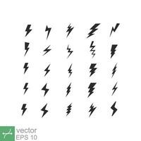 Blitz Bolzen Symbol Satz. einfach eben Stil. Donner, blinken, Gewitter Konzept. Vektor Illustration isoliert auf Weiß Hintergrund. eps 10.