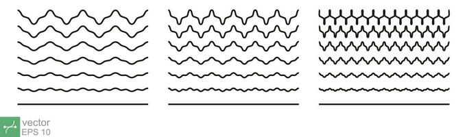 Kringel, Zickzack- Linie Muster. wackelig, wellig, Welligkeit, Welle Linie, schwarz unterstreicht, glatt und schnörkellos horizontal kurvig Schnörkel. Vektor Illustration isoliert auf Weiß Hintergrund. eps 10.