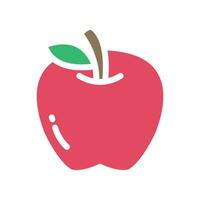 reif und frisch rot Apfel Obst mit Single Grün Blatt Silhouette eben Linie Farbe zum Essen Apps und Webseite. organisch Frucht, vegan, Vegetarier Symbol. Vektor Illustration gefüllt Gliederung Stil eps10