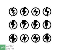 Leistung Symbol Satz. einfach eben Stil. Blitz Leistung im Kreis, elektrisch, Blitz Symbol, Licht, Batterie Energie Konzept. Vektor Illustration isoliert auf Weiß Hintergrund. eps 10.