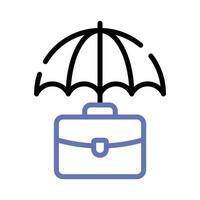 företag väska under paraply som visar företag försäkring begrepp ikon vektor