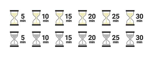 timglas timer ikoner. matlagning tid ikoner. kosmetisk eller kemisk Ansökan tid. vektor skalbar grafik
