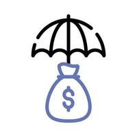 Geld Tasche unter Regenschirm, ein Konzept von finanziell Versicherung Symbol im modern Stil vektor