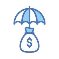 Geld Tasche unter Regenschirm, ein Konzept von finanziell Symbol im modern Stil vektor